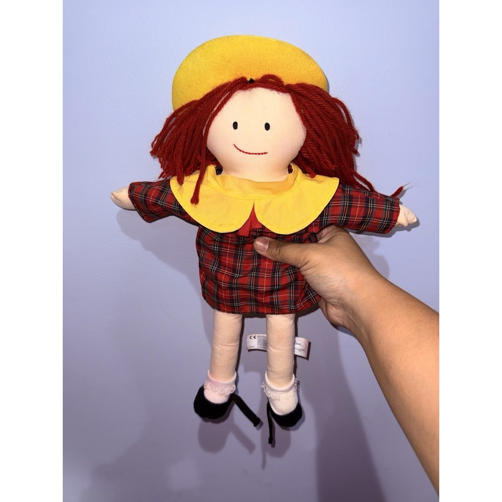 Eden 2002 Madeline Plush Cloth Soft Doll Red Plaid Dress Yellow Hat Bloomers 16"